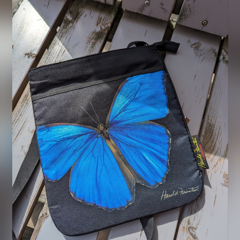 Harold Feinstein Collection beautiful blue butterfly crossbody bag purse